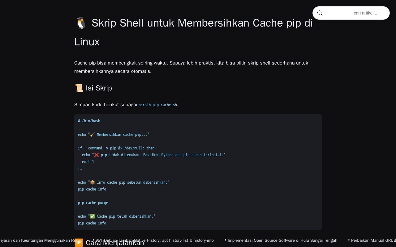 Gambar Sampul untuk Skrip Shell Bersih Cache pip di Linux | frijal.github.io