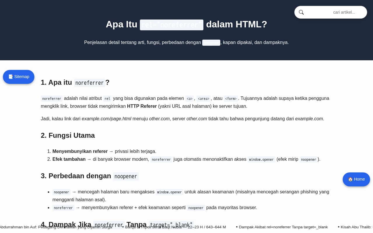 Gambar Sampul untuk Apa Itu rel=noreferrer dalam HTML?